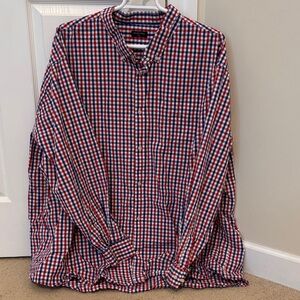Men’s 5XL Casual Button-Down Shirt - Red, White, Blue Check